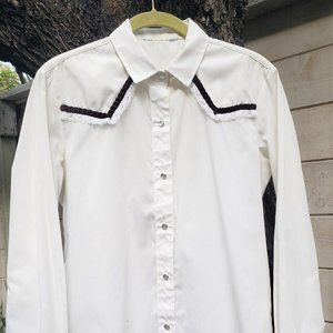 Vintage Western Shirt with Lace and Ribbon Trim